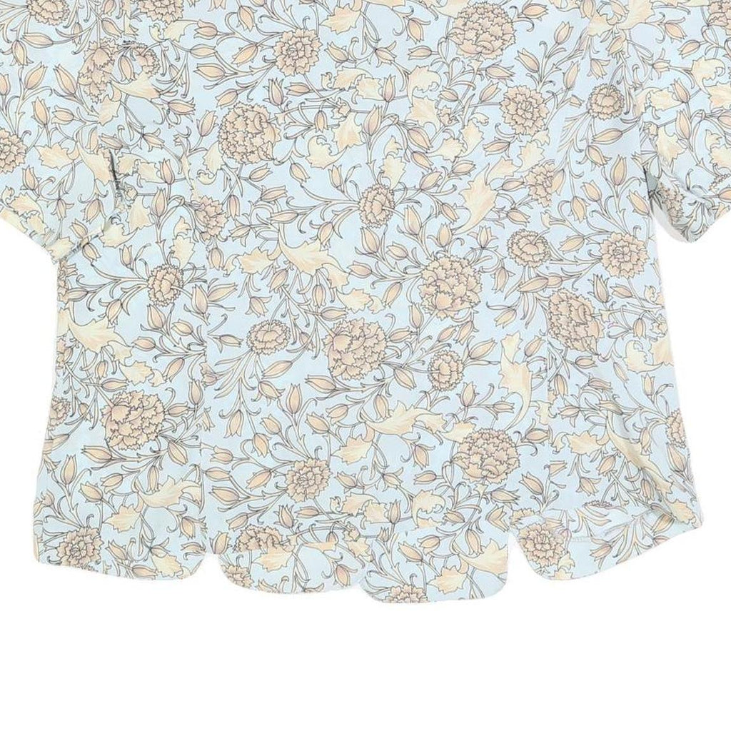 BRELI Womens Blue Cream Floral Printed Shirt Short Sleeve Button Neck L