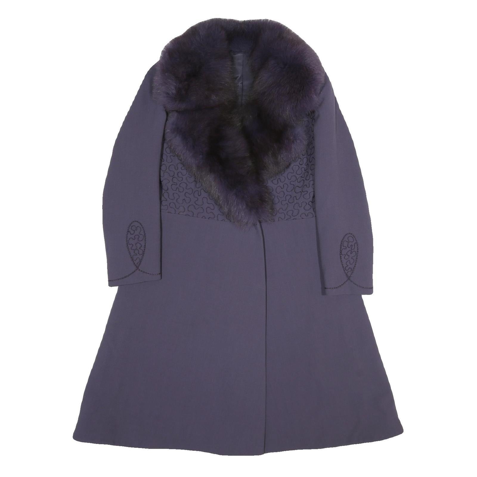 HENRI JEAN Womens Purple Wool Blend Button Jacket S Wool Blend Plain Elegant