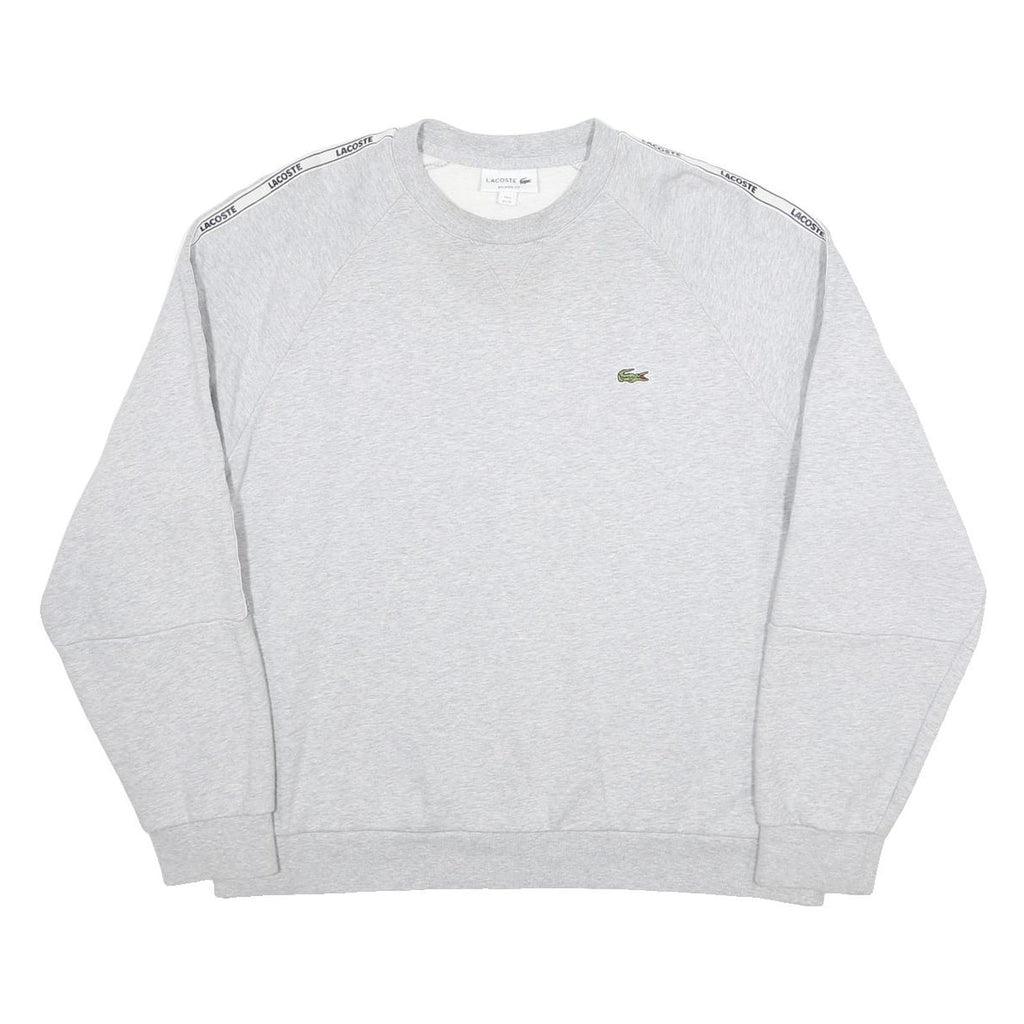LACOSTE Mens Grey & White Sweatshirt Crew Neck XL Cotton Blend Logo Tape