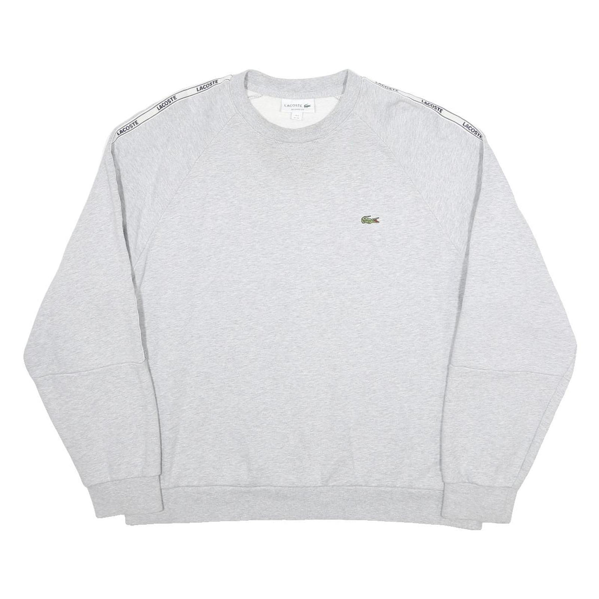 LACOSTE Mens Grey & White Sweatshirt Crew Neck XL Cotton Blend Logo Tape
