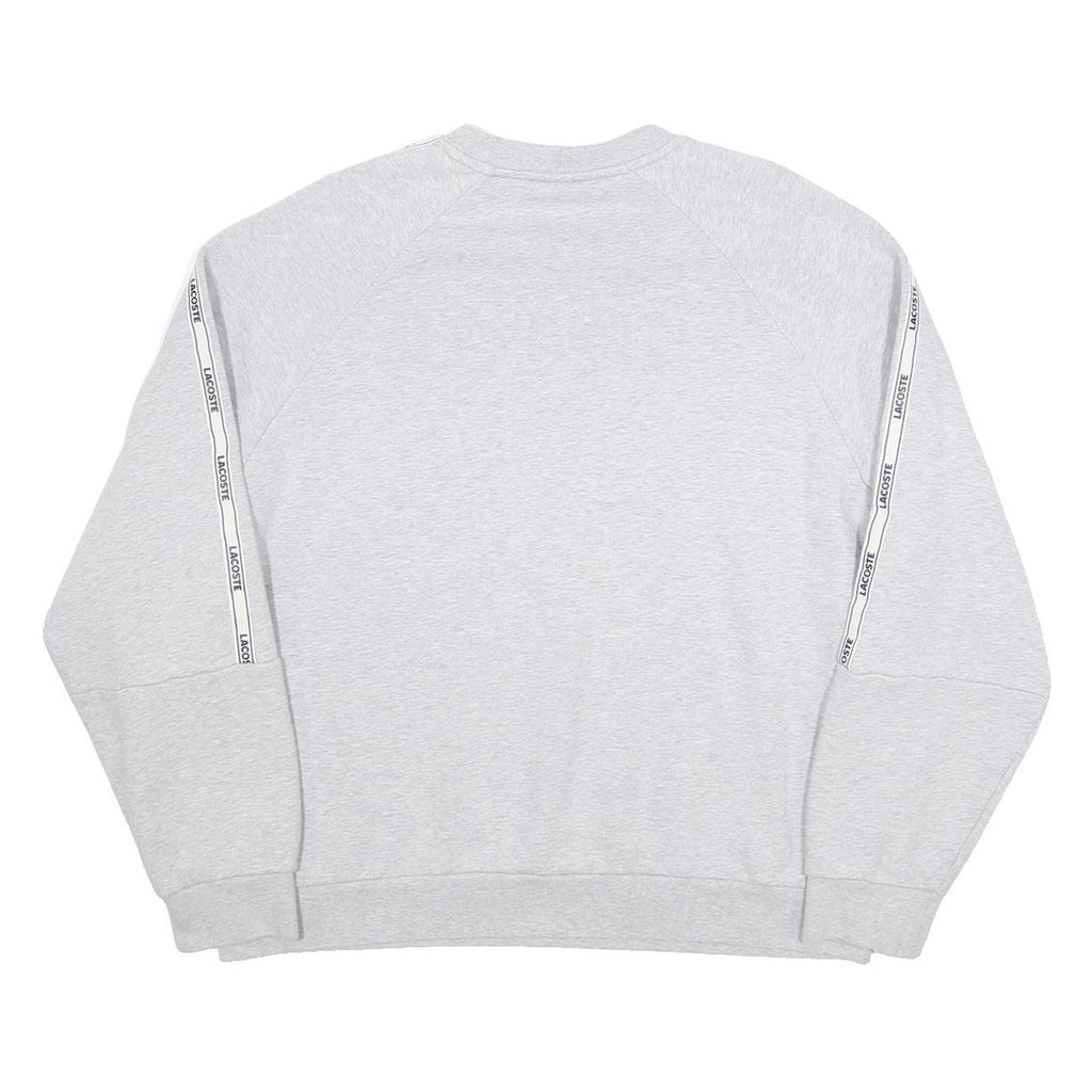 LACOSTE Mens Grey & White Sweatshirt Crew Neck XL Cotton Blend Logo Tape