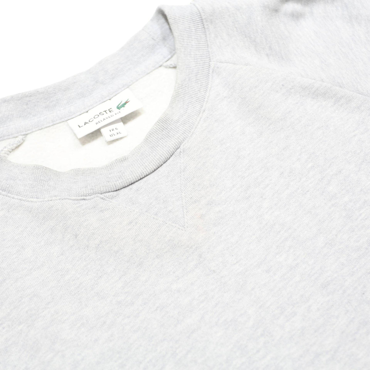 LACOSTE Mens Grey & White Sweatshirt Crew Neck XL Cotton Blend Logo Tape