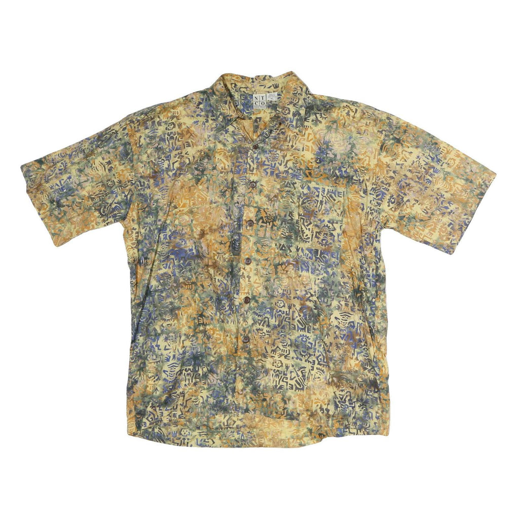 NTCO Mens Beige & Blue Pattern Cotton Shirt XL Casual Summer Style Button Front