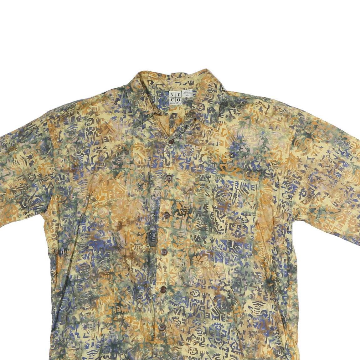 NTCO Mens Beige & Blue Pattern Cotton Shirt XL Casual Summer Style Button Front