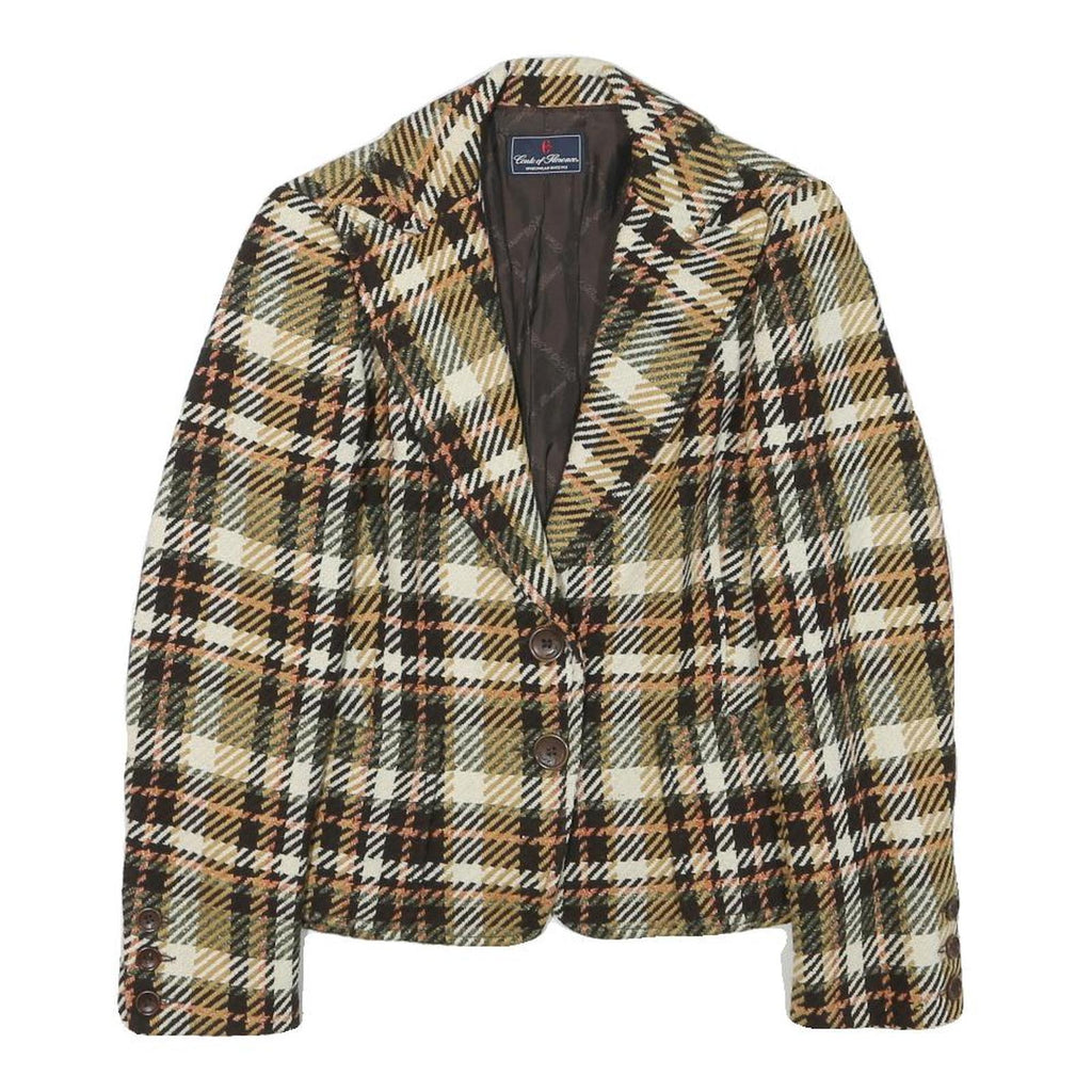 CONTE OF FLORENCE Womens Beige & Brown Check Jacket XXS Wool Blend Button