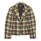 CONTE OF FLORENCE Womens Beige & Brown Check Jacket XXS Wool Blend Button
