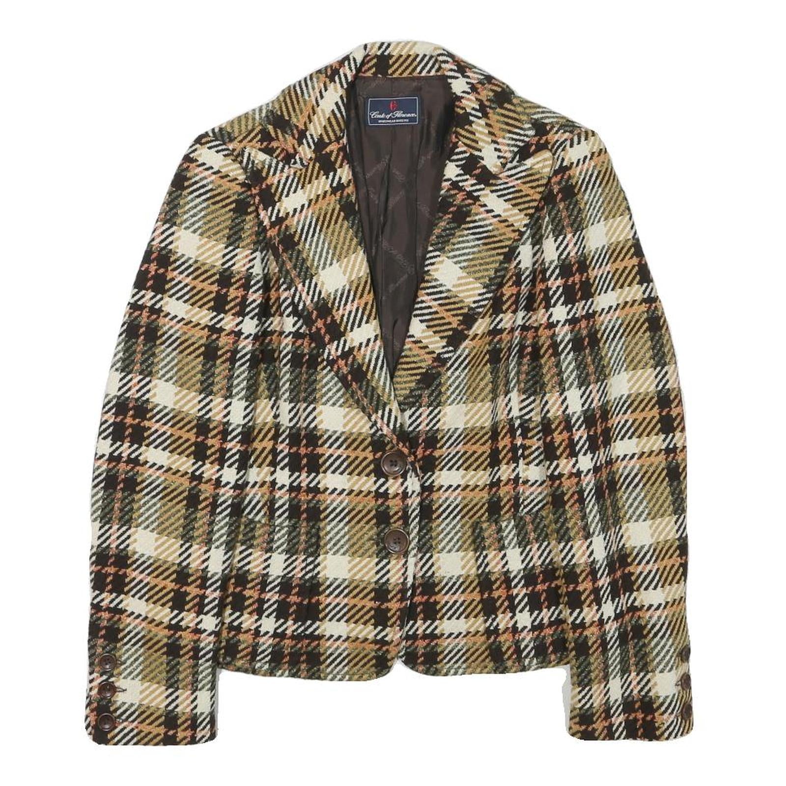 CONTE OF FLORENCE Womens Beige & Brown Check Jacket XXS Wool Blend Button