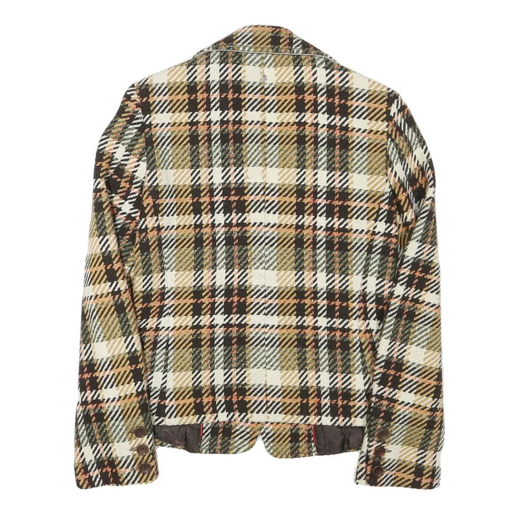 CONTE OF FLORENCE Womens Beige & Brown Check Jacket XXS Wool Blend Button