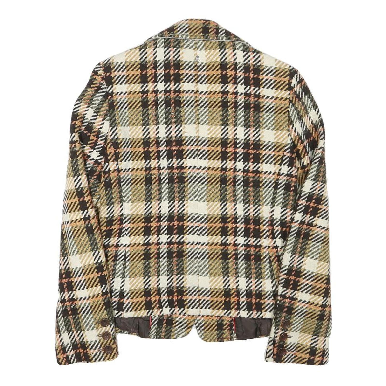 CONTE OF FLORENCE Womens Beige & Brown Check Jacket XXS Wool Blend Button