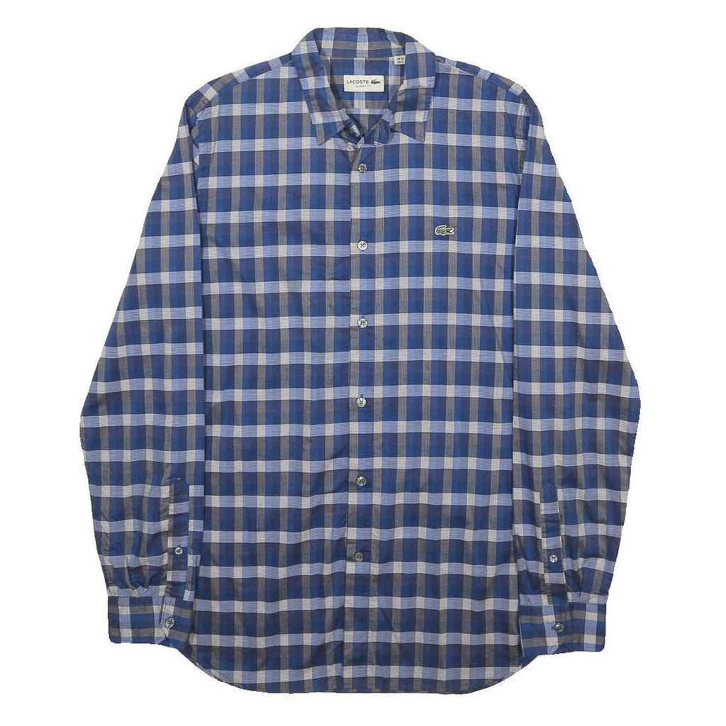 LACOSTE Mens Blue & Grey Check Shirt S Cotton Long Sleeve Casual