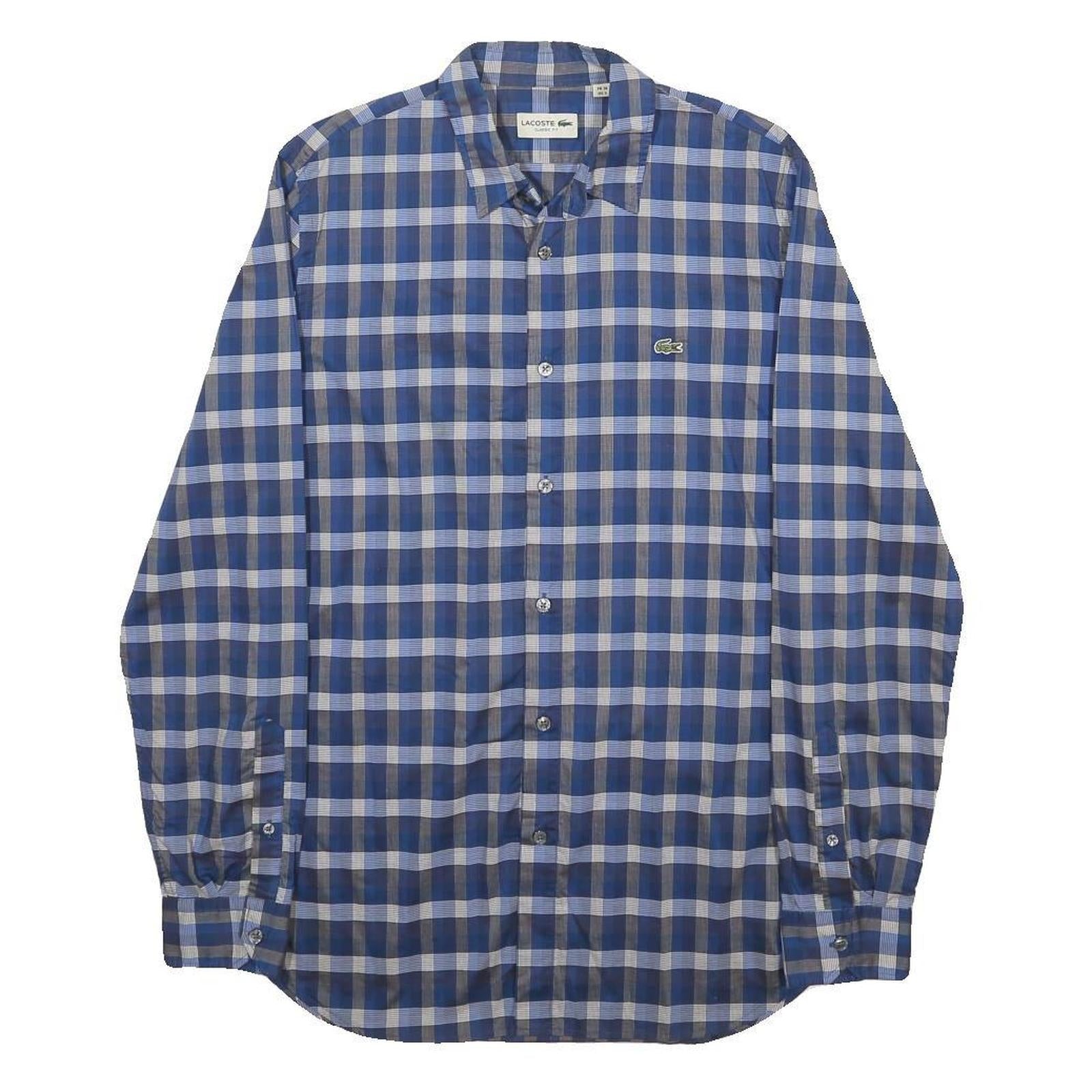 LACOSTE Mens Blue & Grey Check Shirt S Cotton Long Sleeve Casual