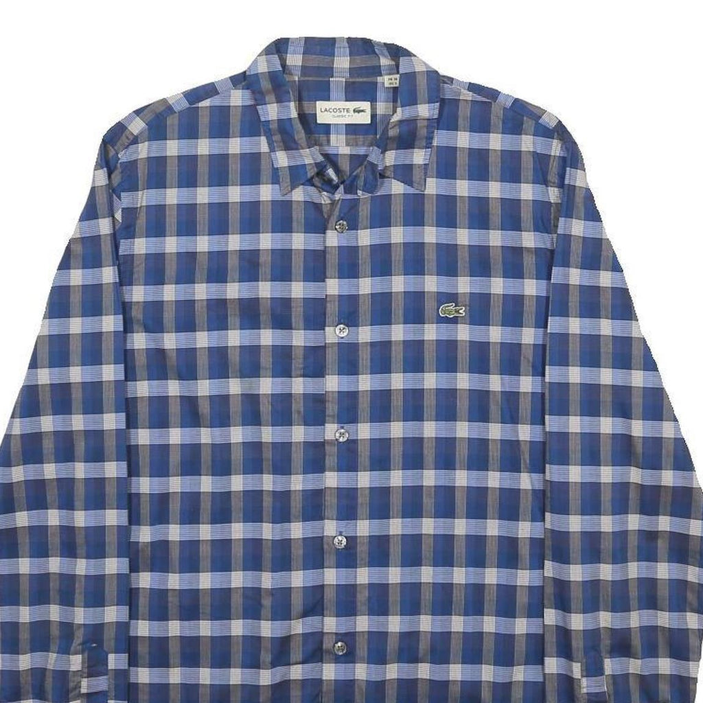 LACOSTE Mens Blue & Grey Check Shirt S Cotton Long Sleeve Casual