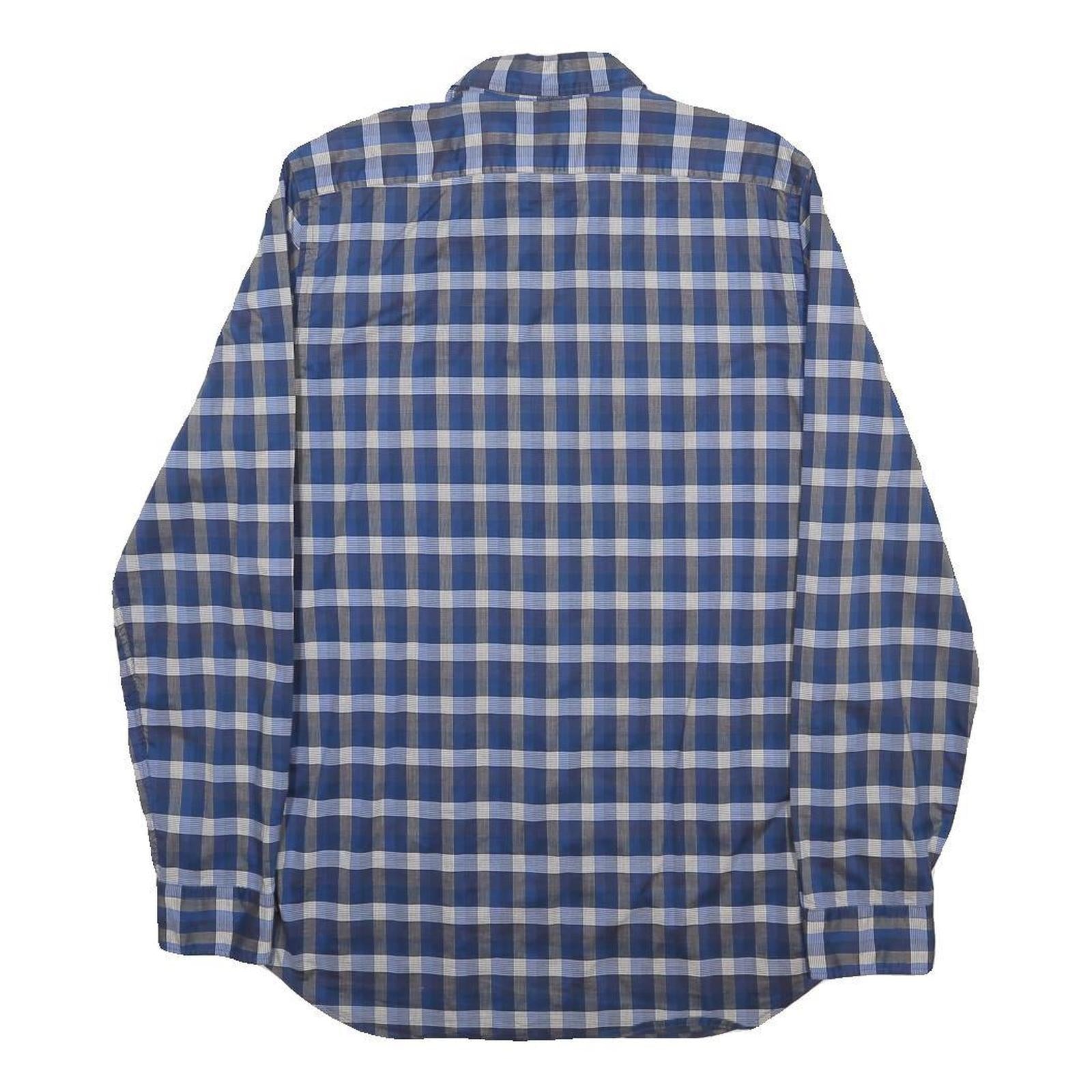 LACOSTE Mens Blue & Grey Check Shirt S Cotton Long Sleeve Casual