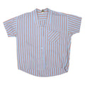 Womens Blue & Brown Striped Basic Shirt Short Sleeve Button Neck S Casual Summer