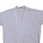 Womens Blue & Brown Striped Basic Shirt Short Sleeve Button Neck S Casual Summer