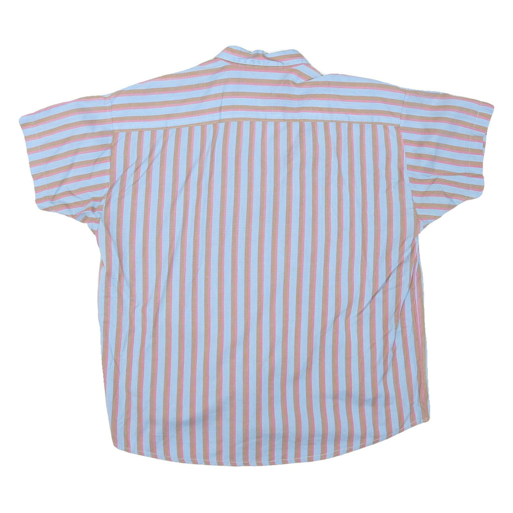 Womens Blue & Brown Striped Basic Shirt Short Sleeve Button Neck S Casual Summer