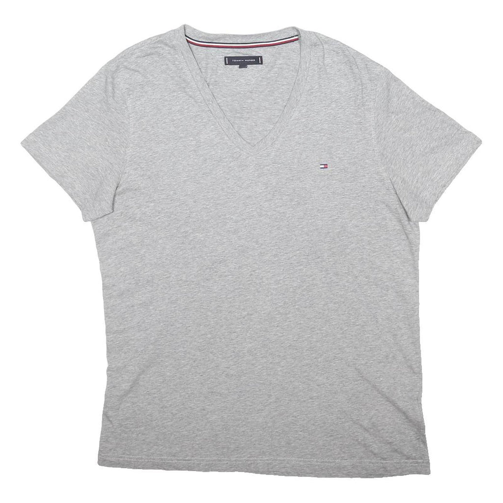 TOMMY HILFIGER Womens Grey V-Neck Short Sleeve T-Shirt XL Modern Cotton Blend