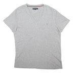 TOMMY HILFIGER Womens Grey V-Neck Short Sleeve T-Shirt XL Modern Cotton Blend