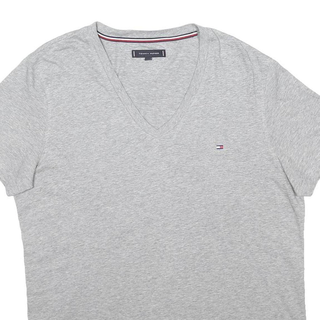 TOMMY HILFIGER Womens Grey V-Neck Short Sleeve T-Shirt XL Modern Cotton Blend