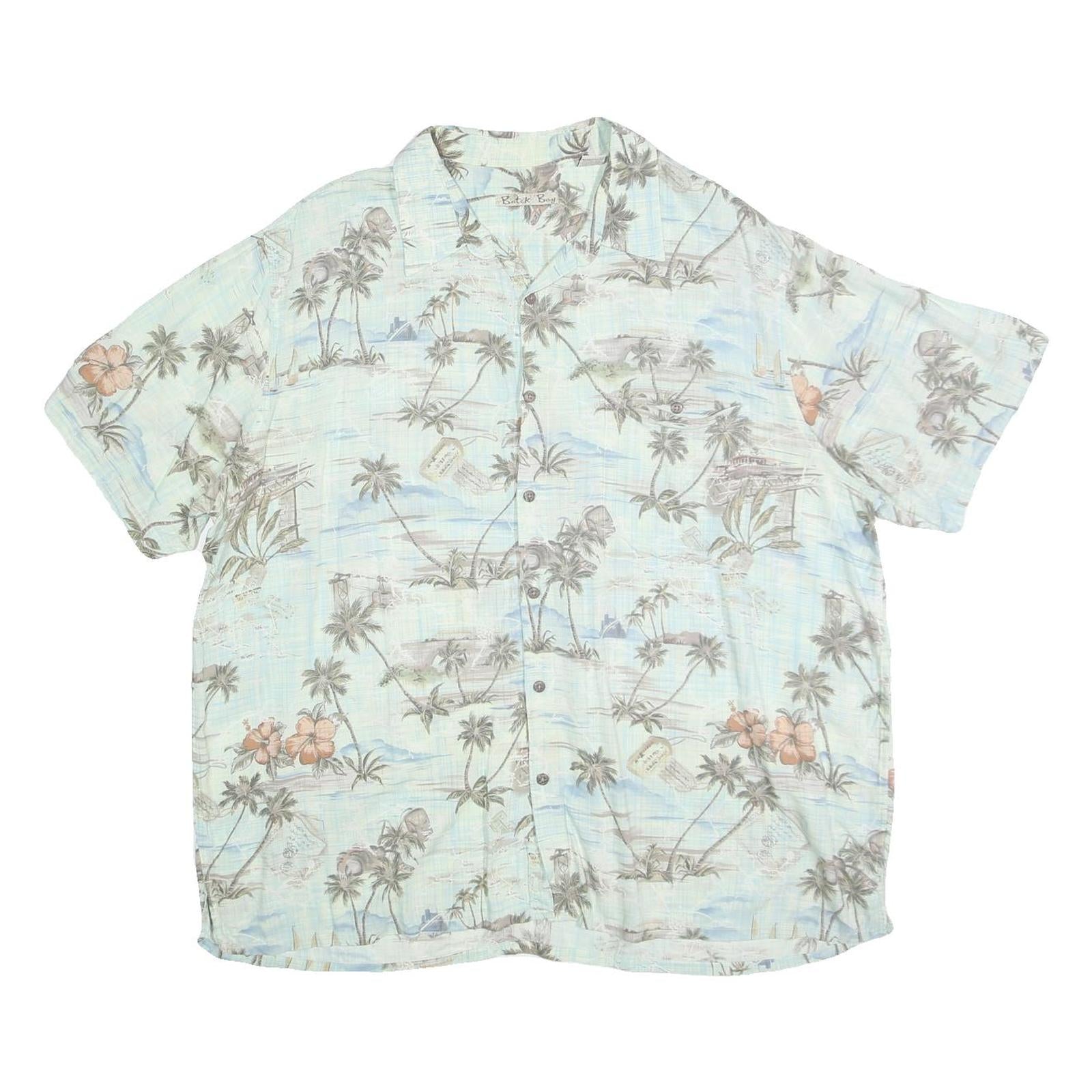 BATICK BAY Mens Blue Hawaiian Shirt 2XL Cotton Lightweight Summer Casual