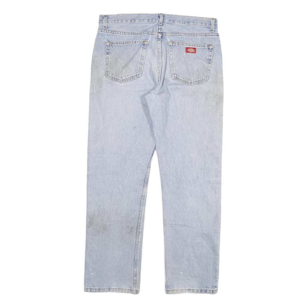 DICKIES Mens Light Blue Regular Fit Straight Denim Jeans W34 L32 Workwear Zip