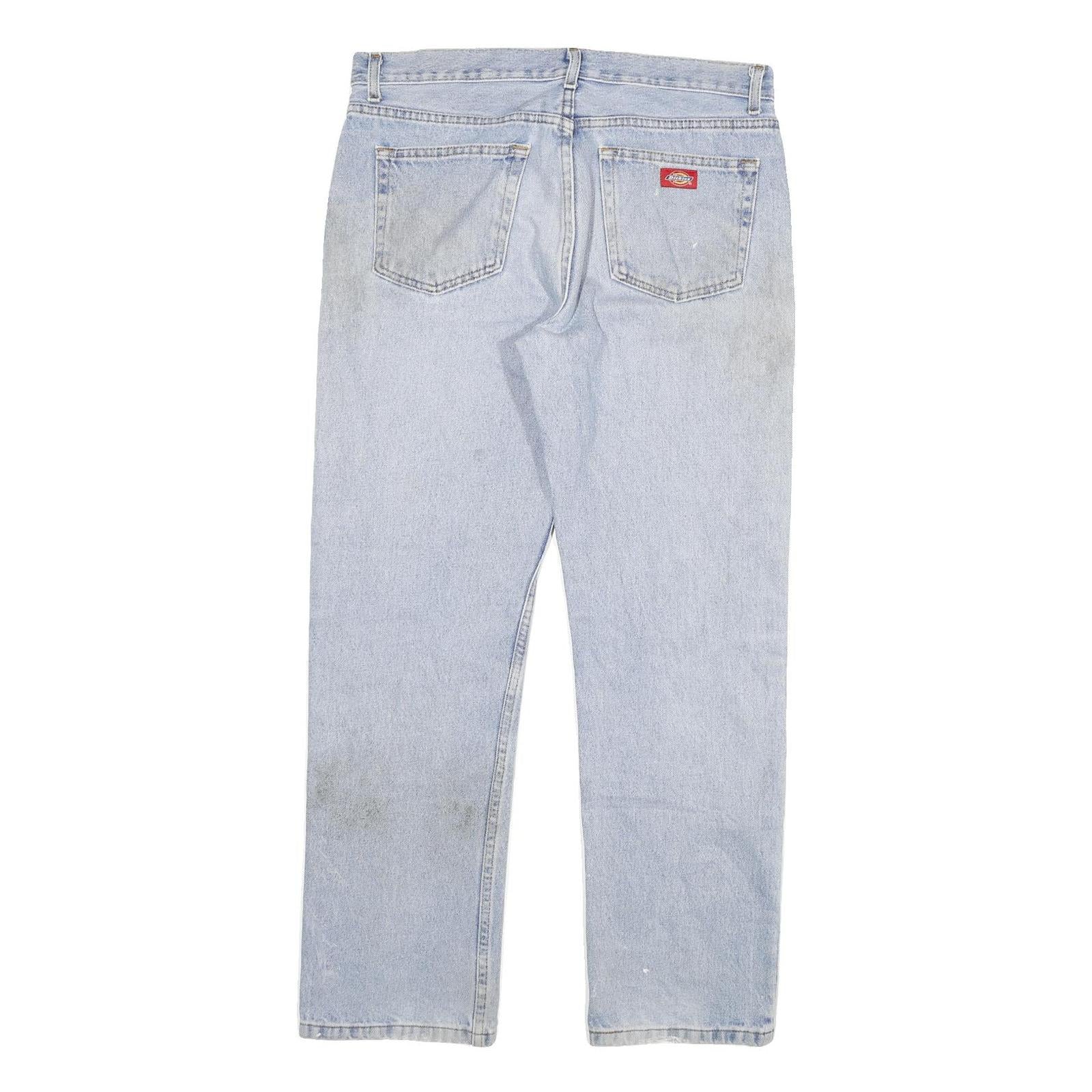 DICKIES Mens Light Blue Regular Fit Straight Denim Jeans W34 L32 Workwear Zip