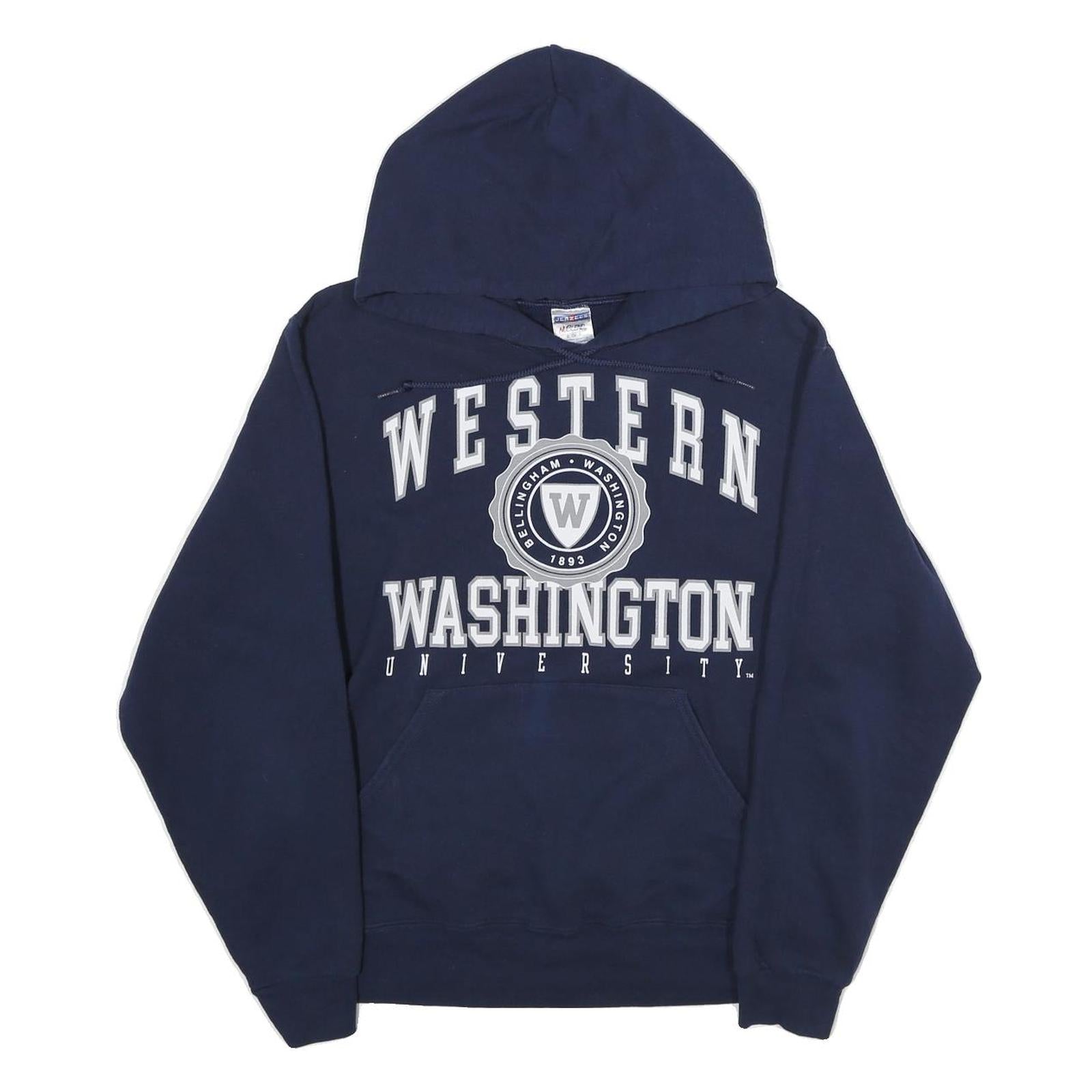 JERZEES Mens Navy Blue Western Washington University Hoodie S Cotton Casual