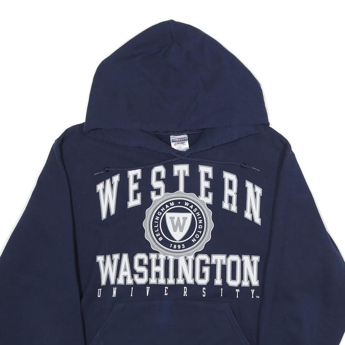 JERZEES Mens Navy Blue Western Washington University Hoodie S Cotton Casual