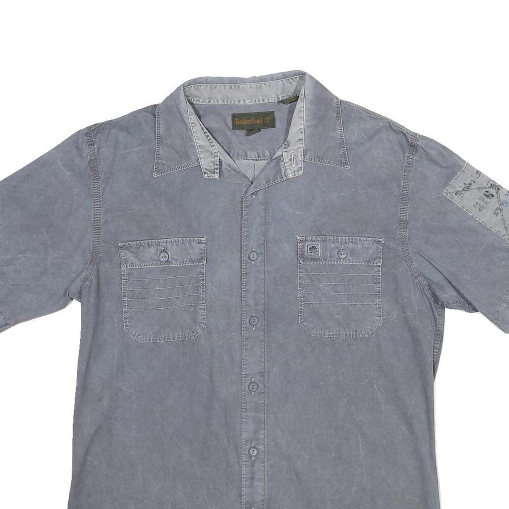 TIMBERLAND Mens Blue Shirt L Cotton Casual Short Sleeve Button Shirt