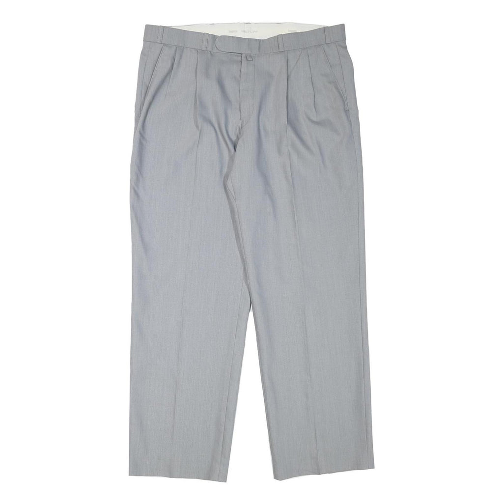 HAGMAN Mens Regular Fit Grey Wool Blend Zip Fly Trousers W35 L29 Classic Formal