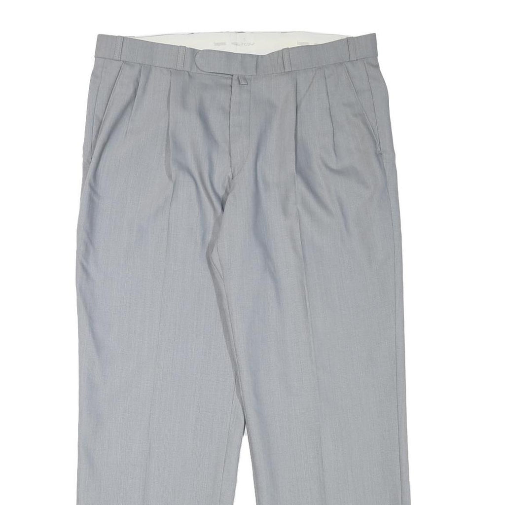 HAGMAN Mens Regular Fit Grey Wool Blend Zip Fly Trousers W35 L29 Classic Formal