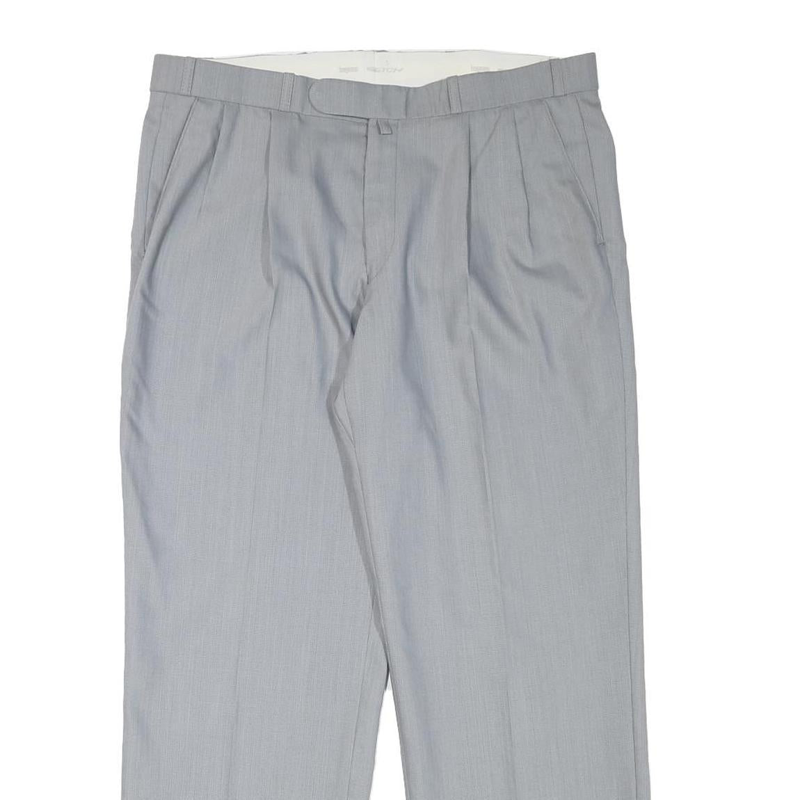 HAGMAN Mens Regular Fit Grey Wool Blend Zip Fly Trousers W35 L29 Classic Formal