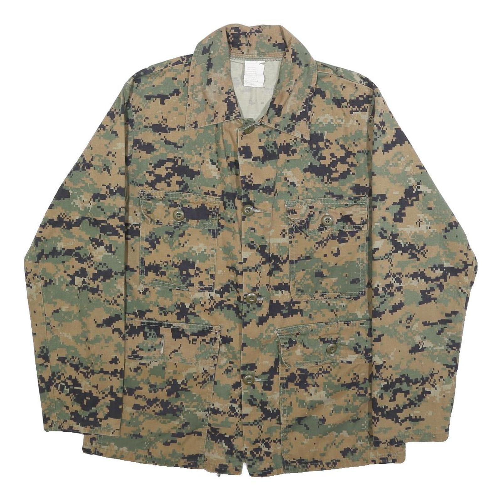 Mens Green Brown Digital Camo Military Jacket S Cotton Blend Button Plain Casual