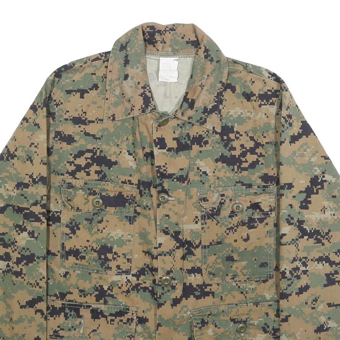 Mens Green Brown Digital Camo Military Jacket S Cotton Blend Button Plain Casual
