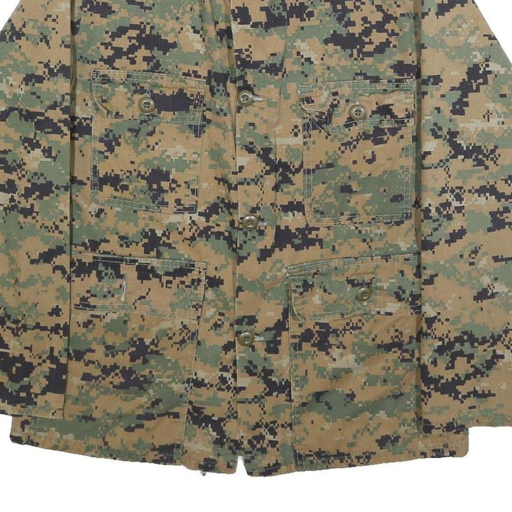 Mens Green Brown Digital Camo Military Jacket S Cotton Blend Button Plain Casual