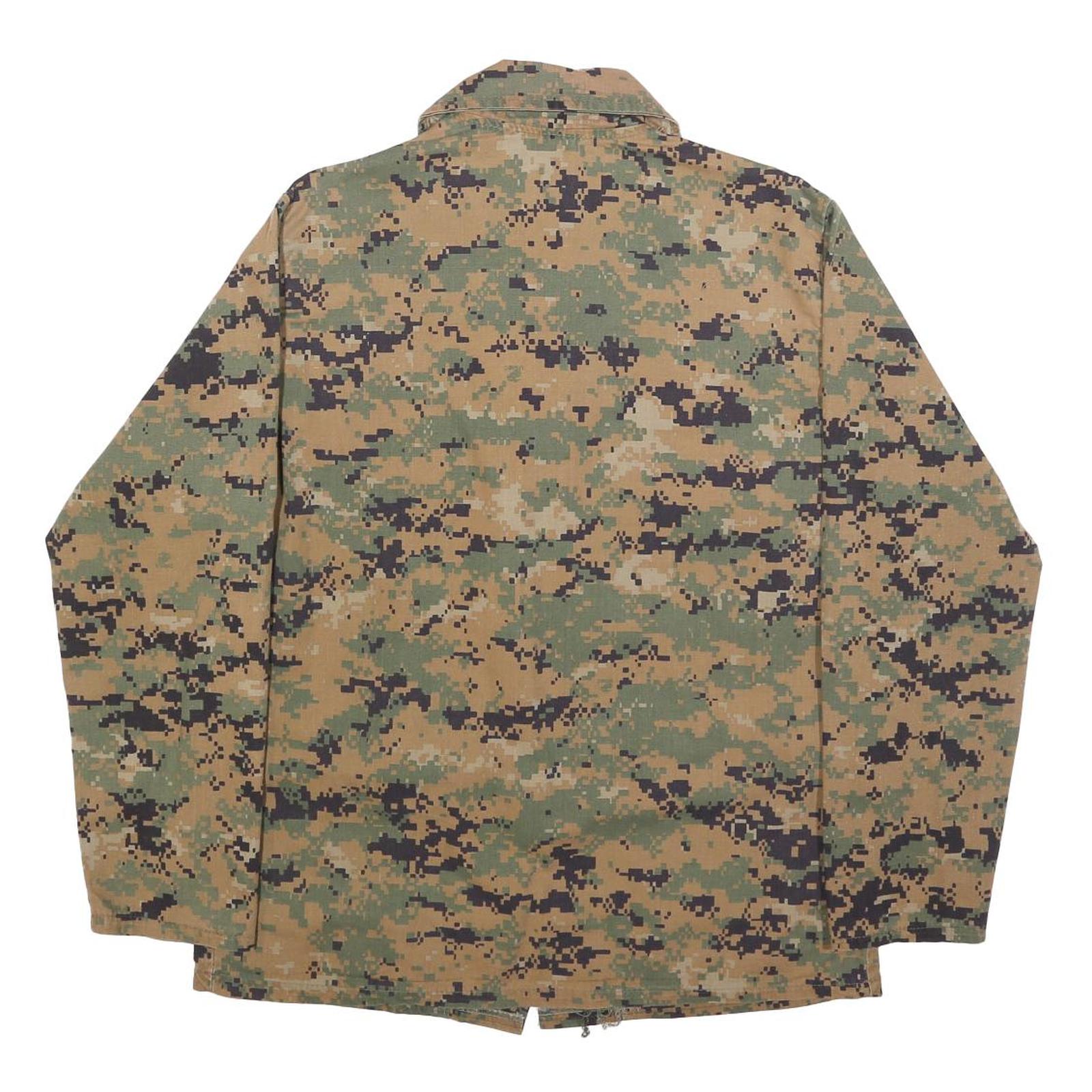 Mens Green Brown Digital Camo Military Jacket S Cotton Blend Button Plain Casual