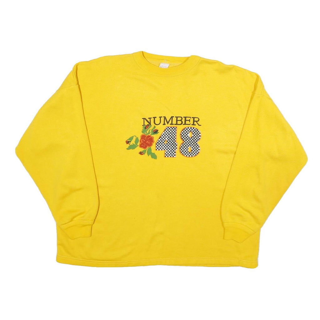 Womens Yellow Number 48 Crew Neck Sweatshirt L Cotton Blend Casual Pullover