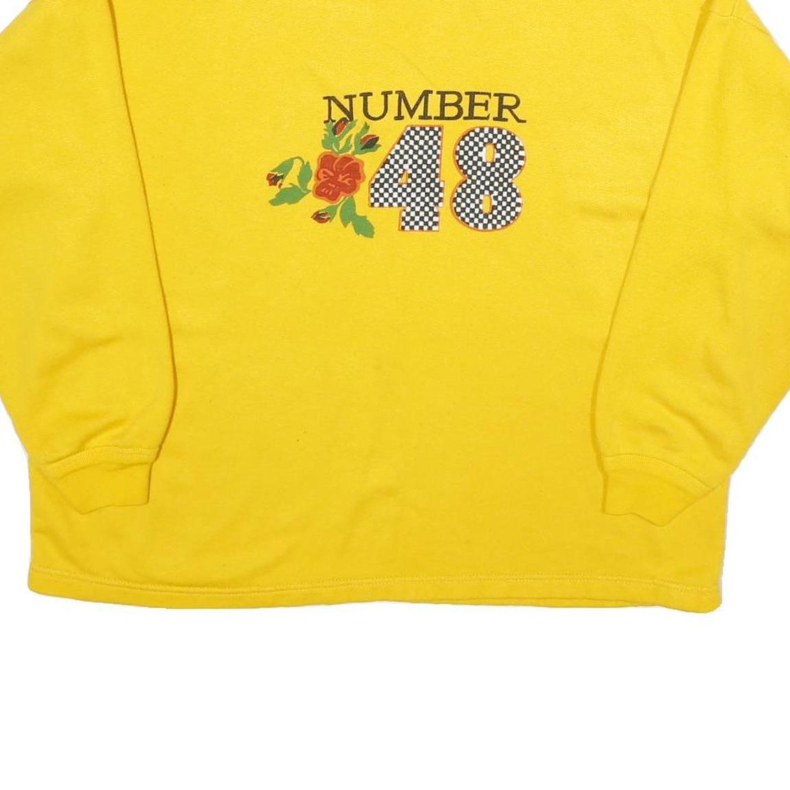 Womens Yellow Number 48 Crew Neck Sweatshirt L Cotton Blend Casual Pullover