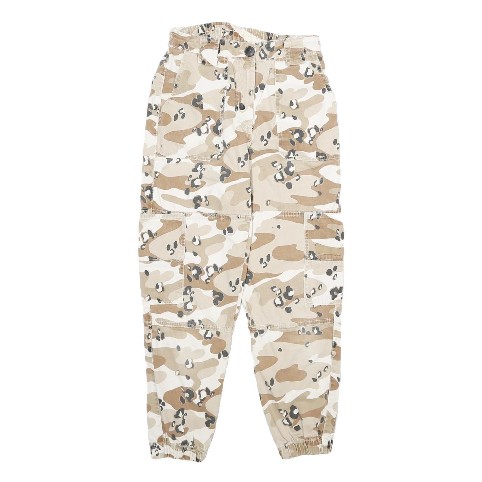 Cotton Blend Womens Beige Cargo Regular Fit Zip Trousers W24 L26 Camouflage