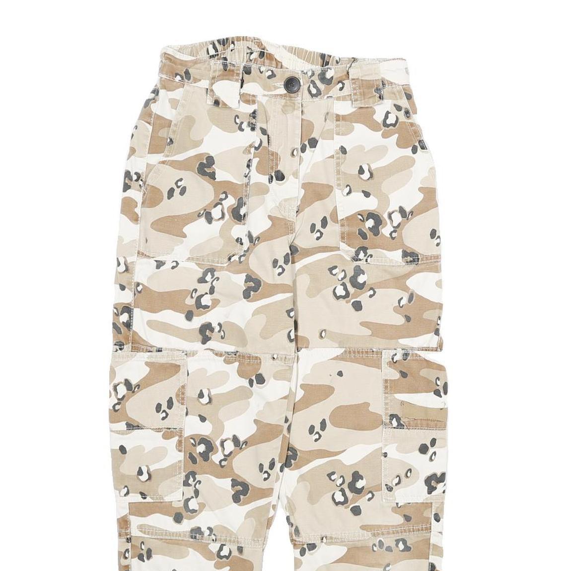 Cotton Blend Womens Beige Cargo Regular Fit Zip Trousers W24 L26 Camouflage