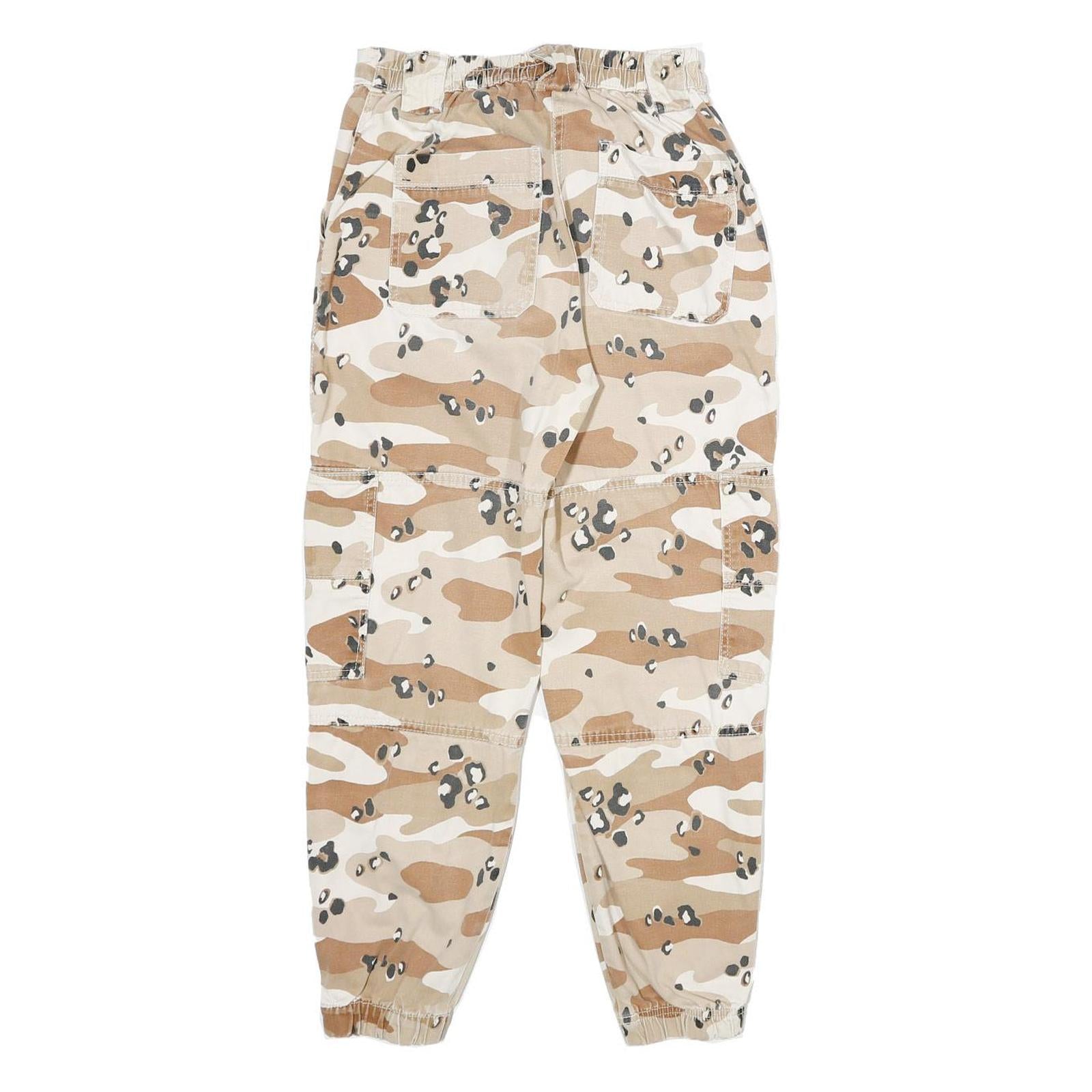 Cotton Blend Womens Beige Cargo Regular Fit Zip Trousers W24 L26 Camouflage