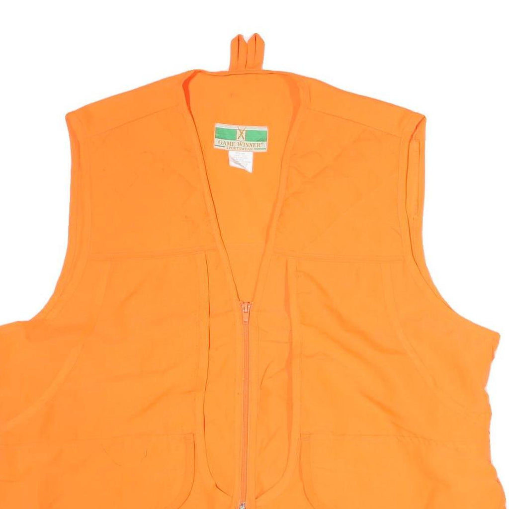 GAME WINNER Mens Orange Polyester Zip Up Outdoor Jacket L Sleeveless Vest