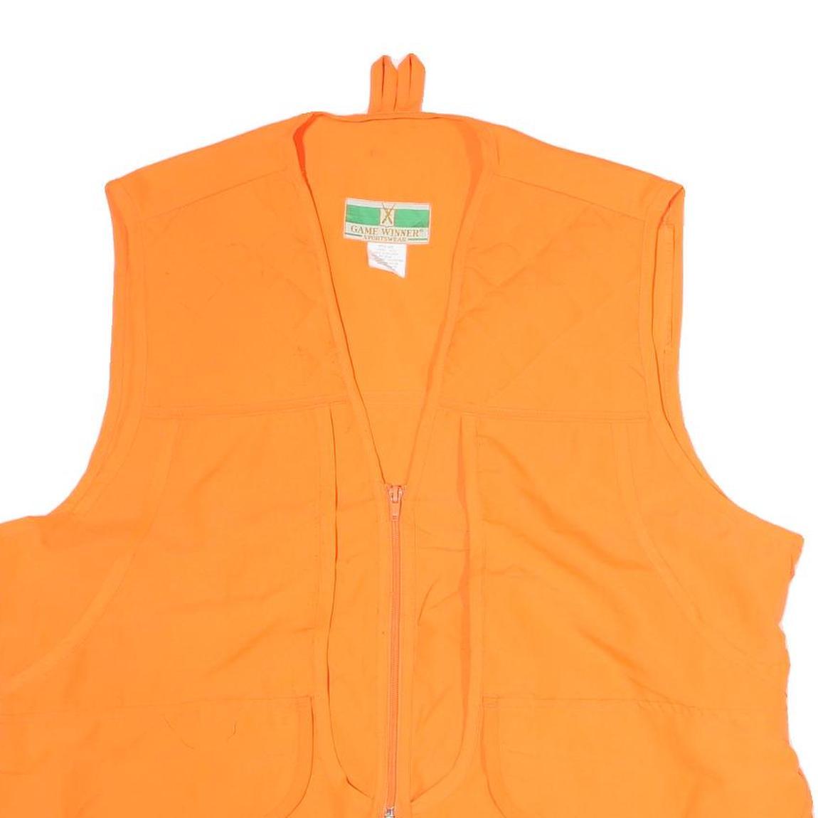 GAME WINNER Mens Orange Polyester Zip Up Outdoor Jacket L Sleeveless Vest
