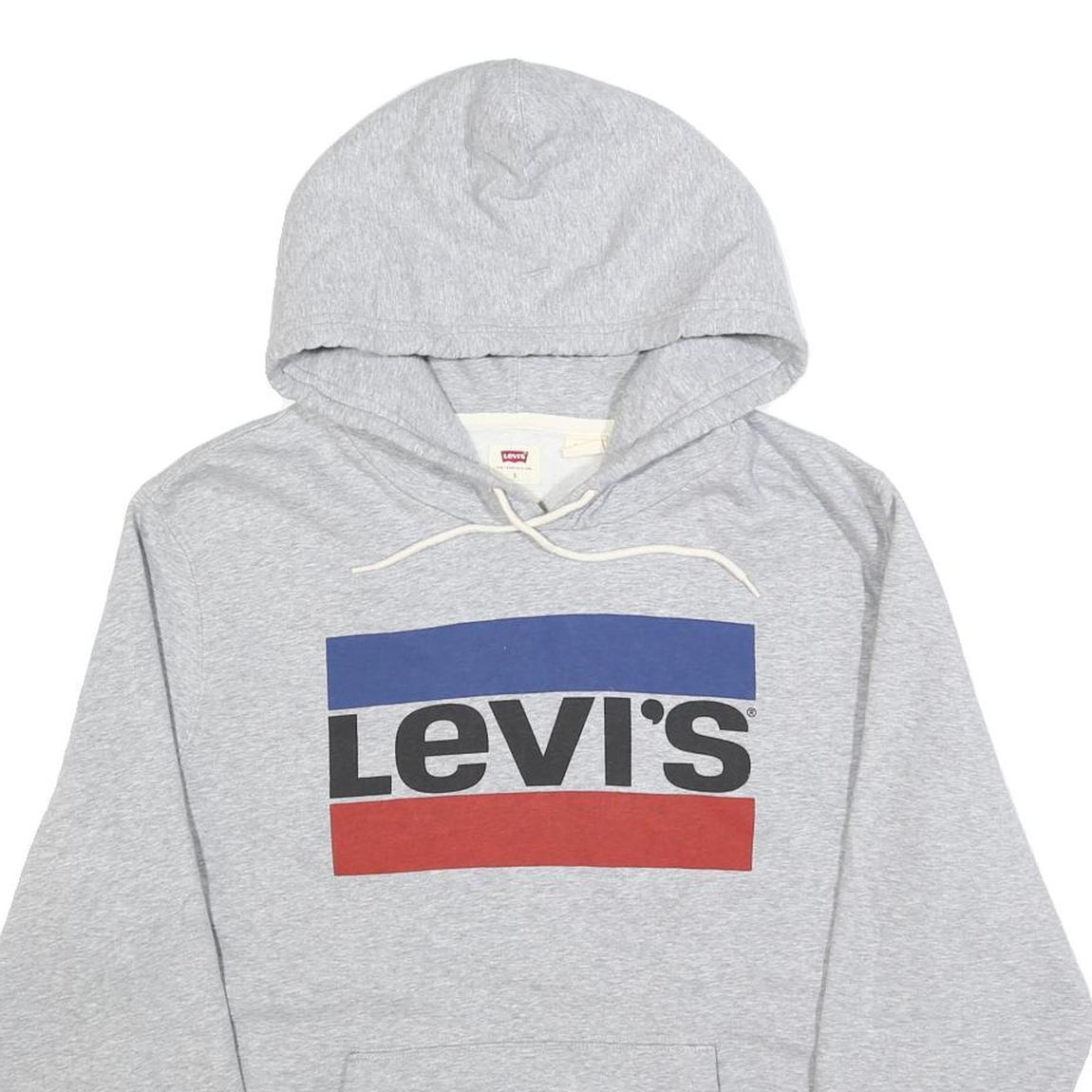 LEVI'S Mens Grey Pullover Hoodie S Cotton Blend Casual Drawstring Hooded