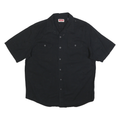 WRANGLER Mens Black Plain Shirt L Cotton Blend Casual Short Sleeve