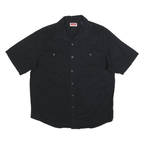 WRANGLER Mens Black Plain Shirt L Cotton Blend Casual Short Sleeve