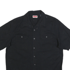 WRANGLER Mens Black Plain Shirt L Cotton Blend Casual Short Sleeve