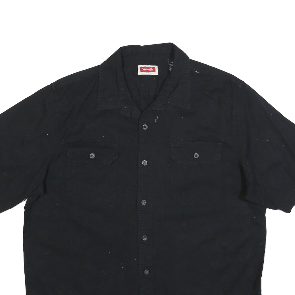 WRANGLER Mens Black Plain Shirt L Cotton Blend Casual Short Sleeve