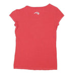 ADIDAS Womens Red Graphic T-Shirt UK 12 Short Sleeve V-Neck Cotton Casual