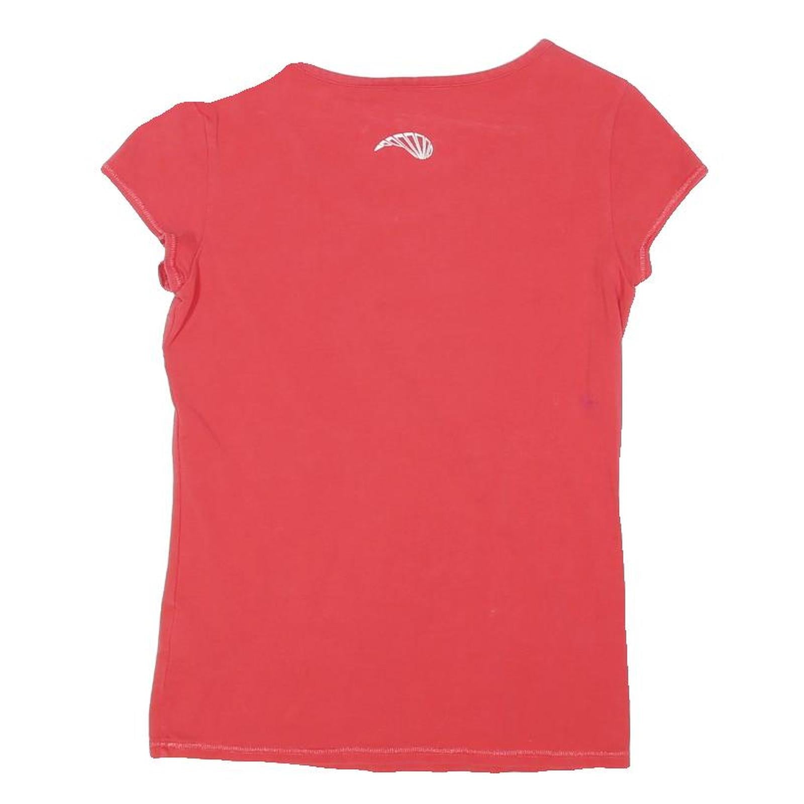 ADIDAS Womens Red Graphic T-Shirt UK 12 Short Sleeve V-Neck Cotton Casual